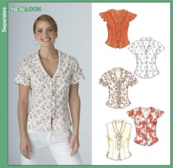 6387 NEW LOOK  SS/ SLEEVELESS BUTTON BACK TIE BLOUSE PATTERN 8-18 UNCUT